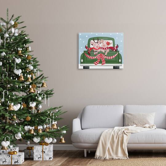 Stupell Industries Farmhouse Pigs Green Holiday Truck Canvas Wall Art